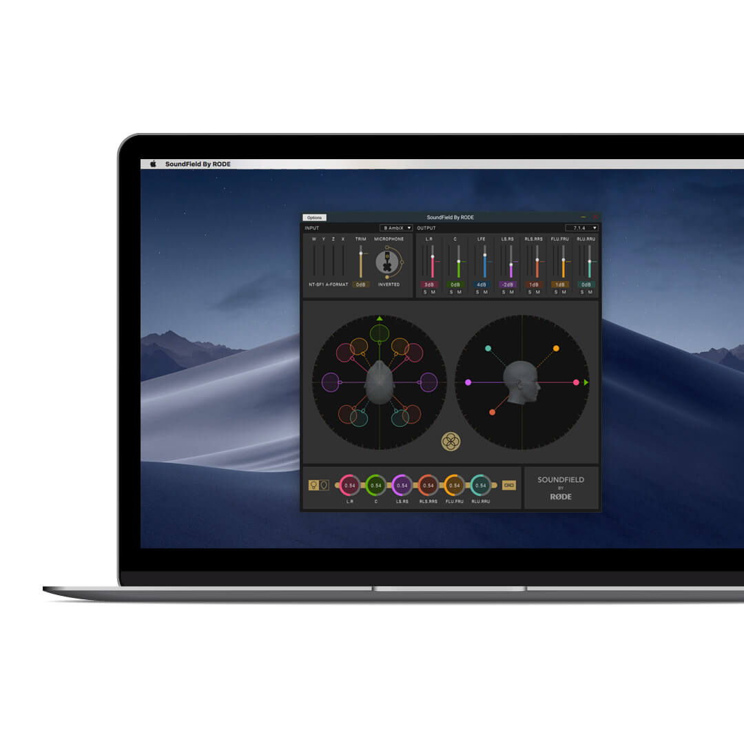 MacBook on white background with SoundField plugin on screen